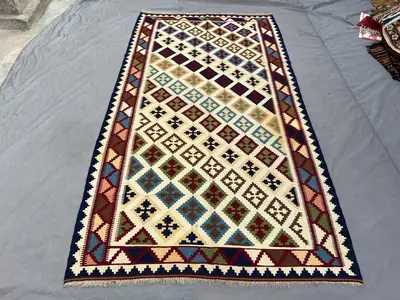 Turkish 5.2 x 9.6 ft large vintage flat weave kilim rug, hand woven Anatolian tribal geometric area carpet, un