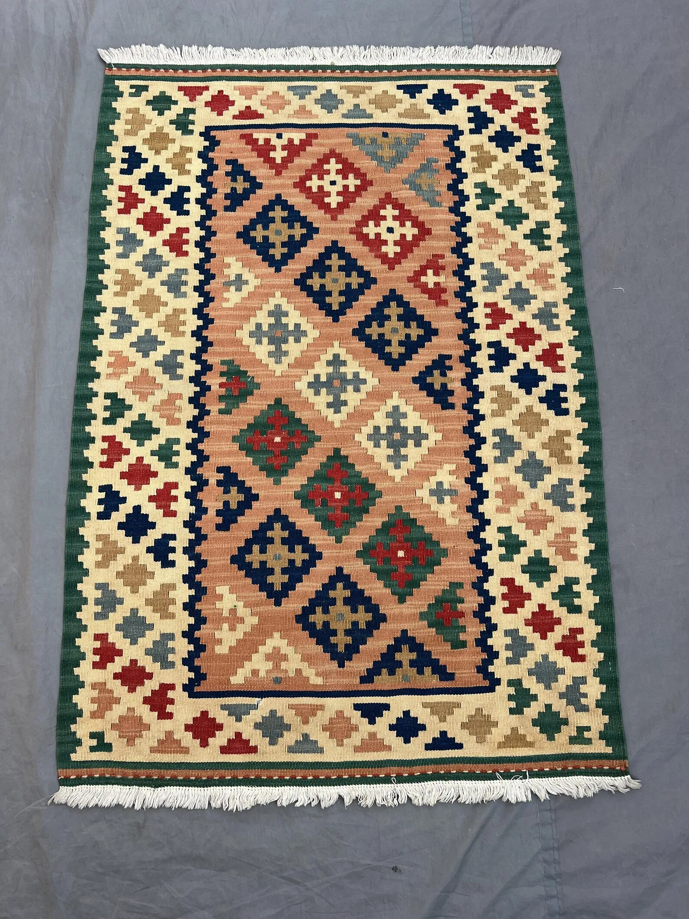 Afghan hand woven kilim 3 x 4 ft modern tribal maimana design one of a kind small area rug colorful geometric decor