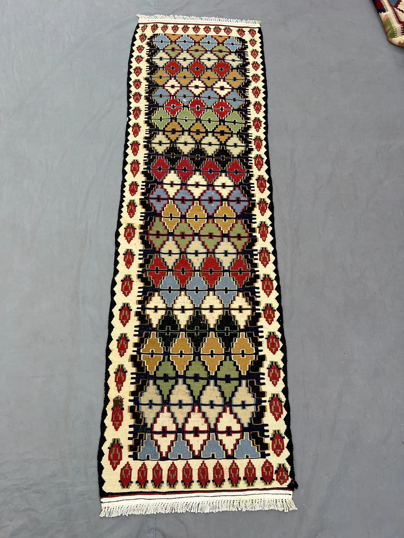 Vintage Afghan Kilim Runner 2 x 7 ft Handwoven Maimana Flat Weave Rug One of a Kind Tribal Geometric Wool Hallway Decor