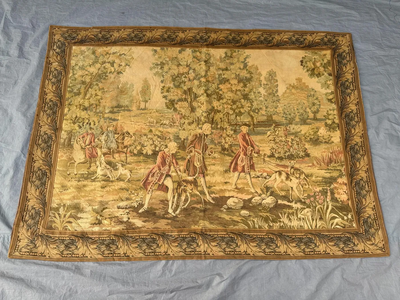 3'11x5'6 Afghan Handmade Pictorial Tapestry Vintage Wall Decor Rug, Hunting Scene, One of a Kind, Handwoven Wool Rug, Luxury Home Decor