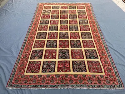 Handwoven Turkish Kilim - Vintage Caucasian Design 6.3 x 9.11 ft Flat Weave One of a Kind Large Area Rug Perfe