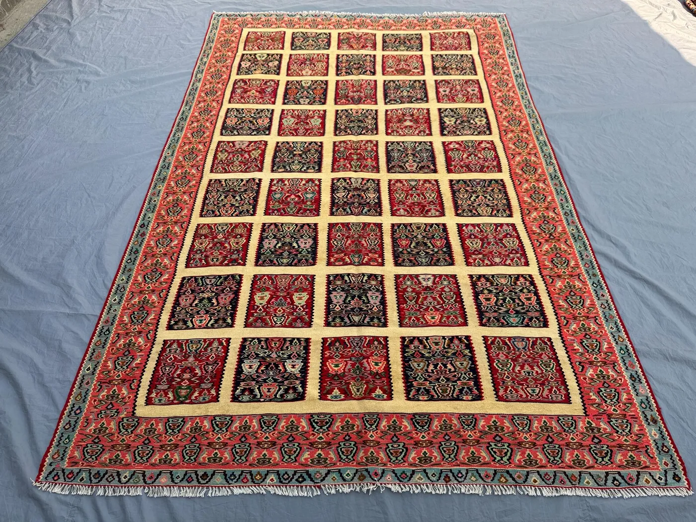 Handwoven Turkish Kilim - Vintage Caucasian Design 6.3 x 9.11 ft Flat Weave One of a Kind Large Area Rug Perfect for Living Room Boho Decor