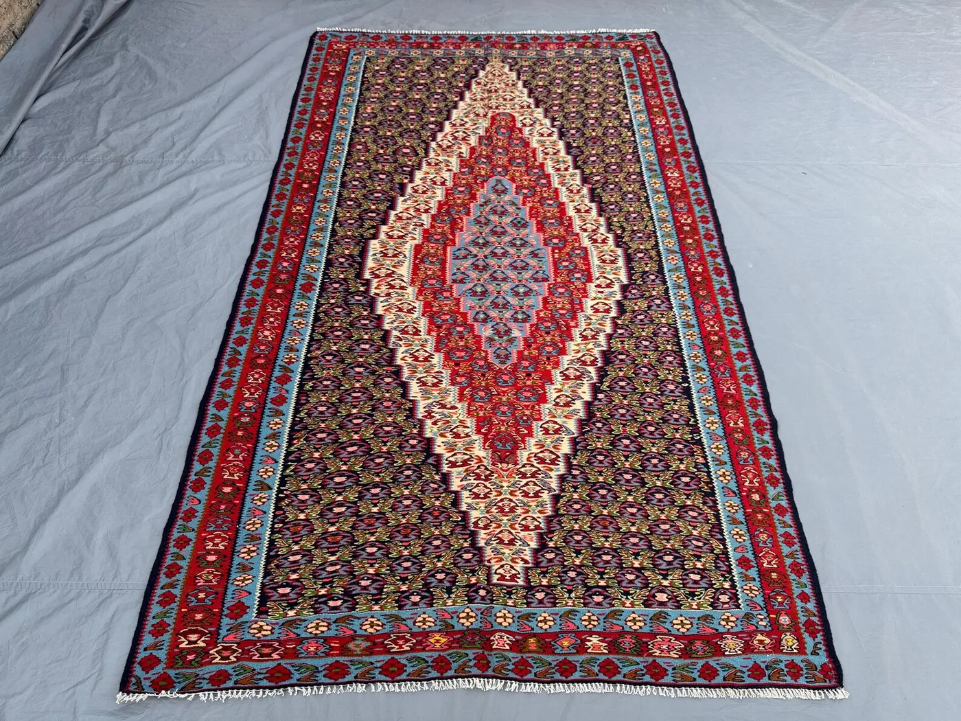 Handwoven Turkish Kilim - Vintage Caucasian Design 5 x 8 ft One of a Kind Flat Weave Large Area Rug Perfect for Living Room Boho Decor