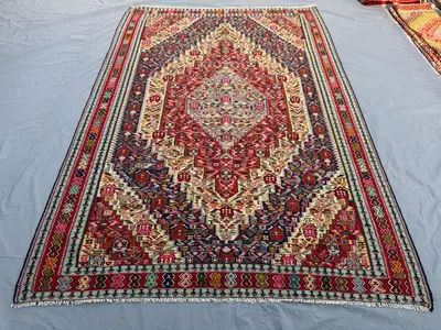 Turkish Handwoven Kilim | Vintage 7 x 10 ft | Large Anatolian Design | Flatweave Wool Area Rug for Living Room