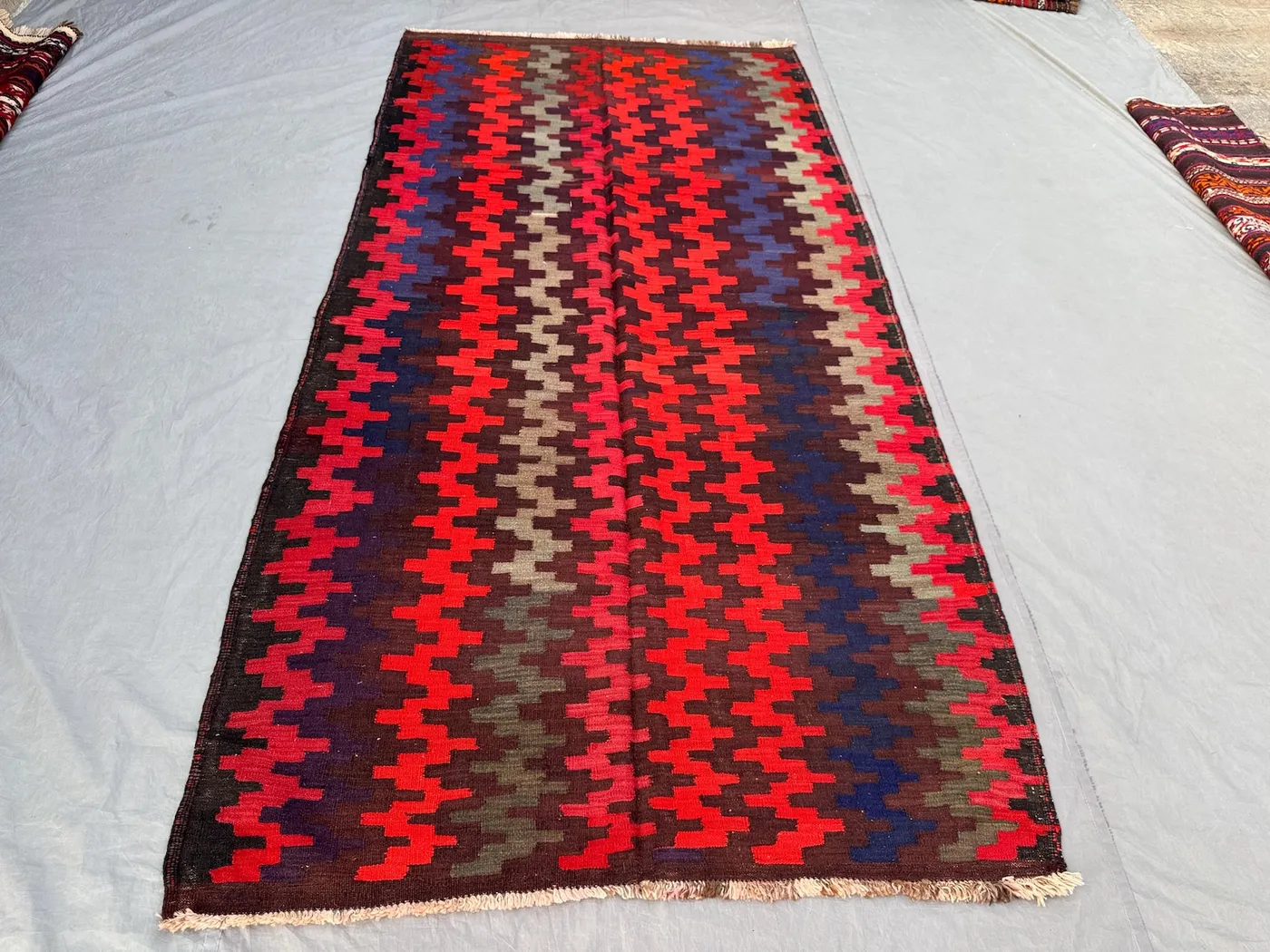 Afghan Hand-Woven Vintage Kilim Flat-Weave Sumak Design 5 x 10 ft One-of-a-Kind Luxury Large Area Rug for Home Decor