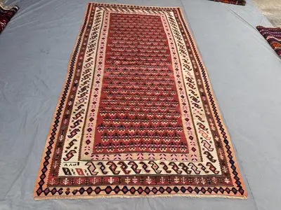 Afghan Hand-Woven Vintage Kilim Flat-Weave Maimana Design 5 x 10 ft One-of-a-Kind Large Area Rug for Home Boho