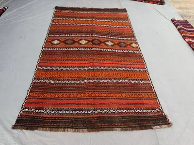 6 x 10 ft Afghan Hand Woven Vintage Kilim Large Area Home Decor Unique One of a Kind Maimana Design Flat Weave