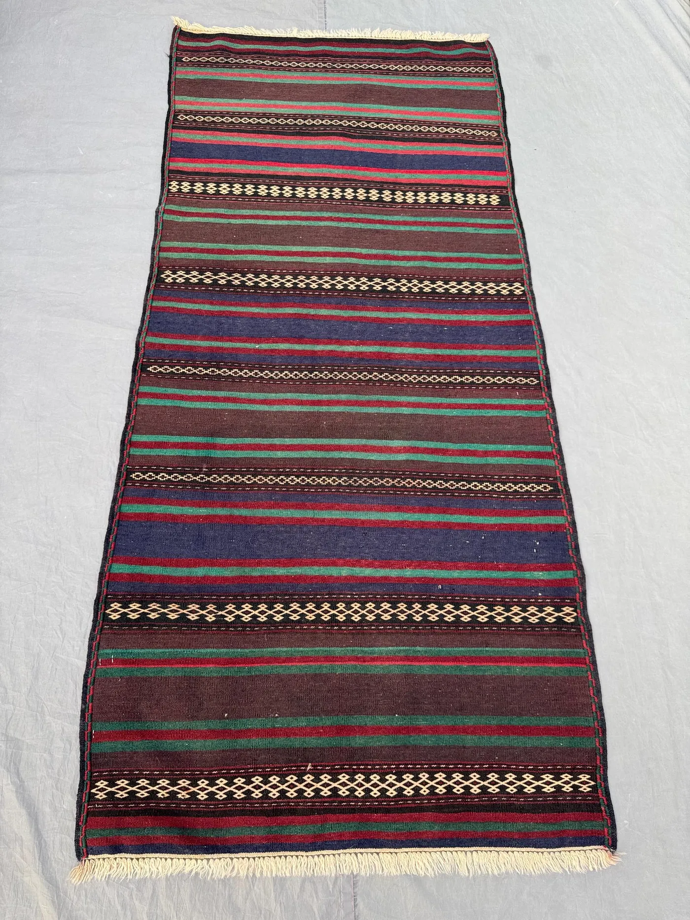 3 x 7 ft Afghan Hand Woven Vintage Flat Weave Kilim | One-of-a-Kind Home Boho Decor Rug | Sumak Design