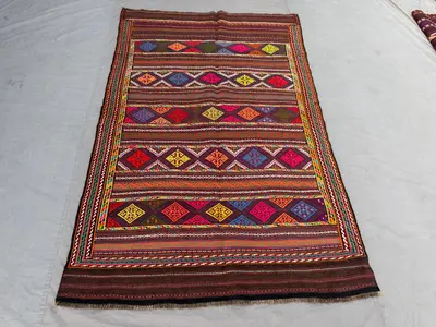 Handwoven Afghan Vintage Kilim 5 x 8 ft – Unique Home Decor Traditional Sumak Design Boho Style Luxury Handwov