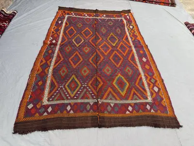 Afghan Hand Woven Kilim 7 x 10 ft Vintage Flat Weave One of a Kind Large Area Home Boho Decor Rug Sumak Design