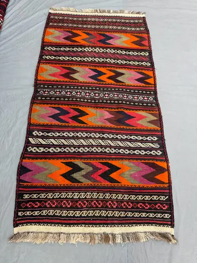 4 x 7 ft Afghan Hand Woven Vintage Flat Weave Kilim | One-of-a-Kind Home Boho Decor Rug | Sumak Design