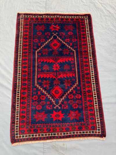 Afghan Hand-Knotted Vintage Rug Soft Pile Turkoman Ersari Design 3 x 5 ft One-of-a-Kind Luxury Boho Room Decor