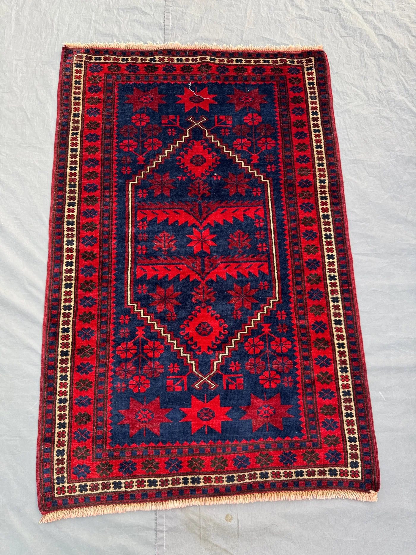 Afghan Hand-Knotted Vintage Rug Soft Pile Turkoman Ersari Design 3 x 5 ft One-of-a-Kind Luxury Boho Room Decor