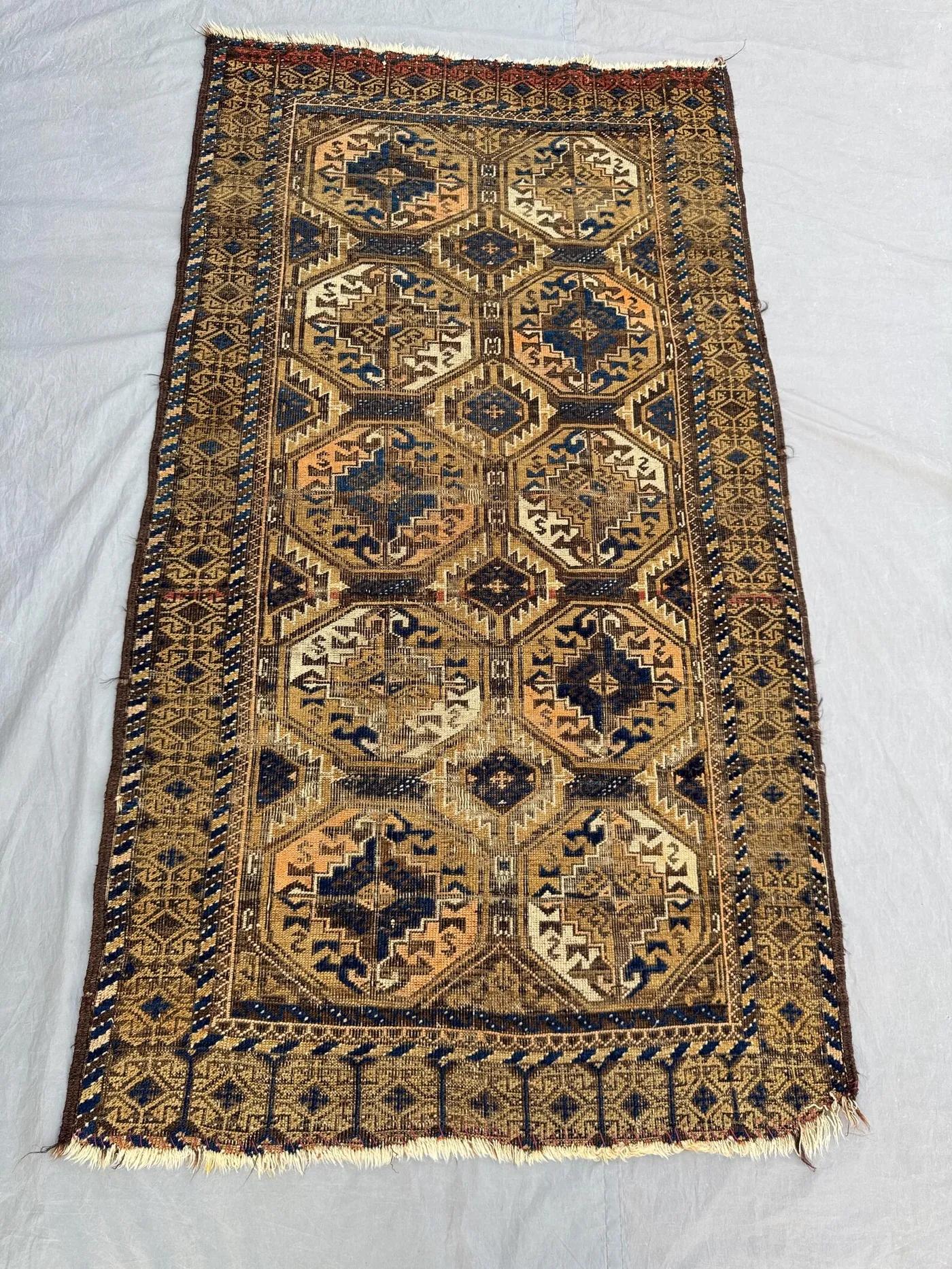 Afghan Hand-Knotted Vintage Rug Low Pile Distressed Turkish-Inspired Caucasian Design 3 x 6 ft One-of-a-Kind Luxury Boho Decor