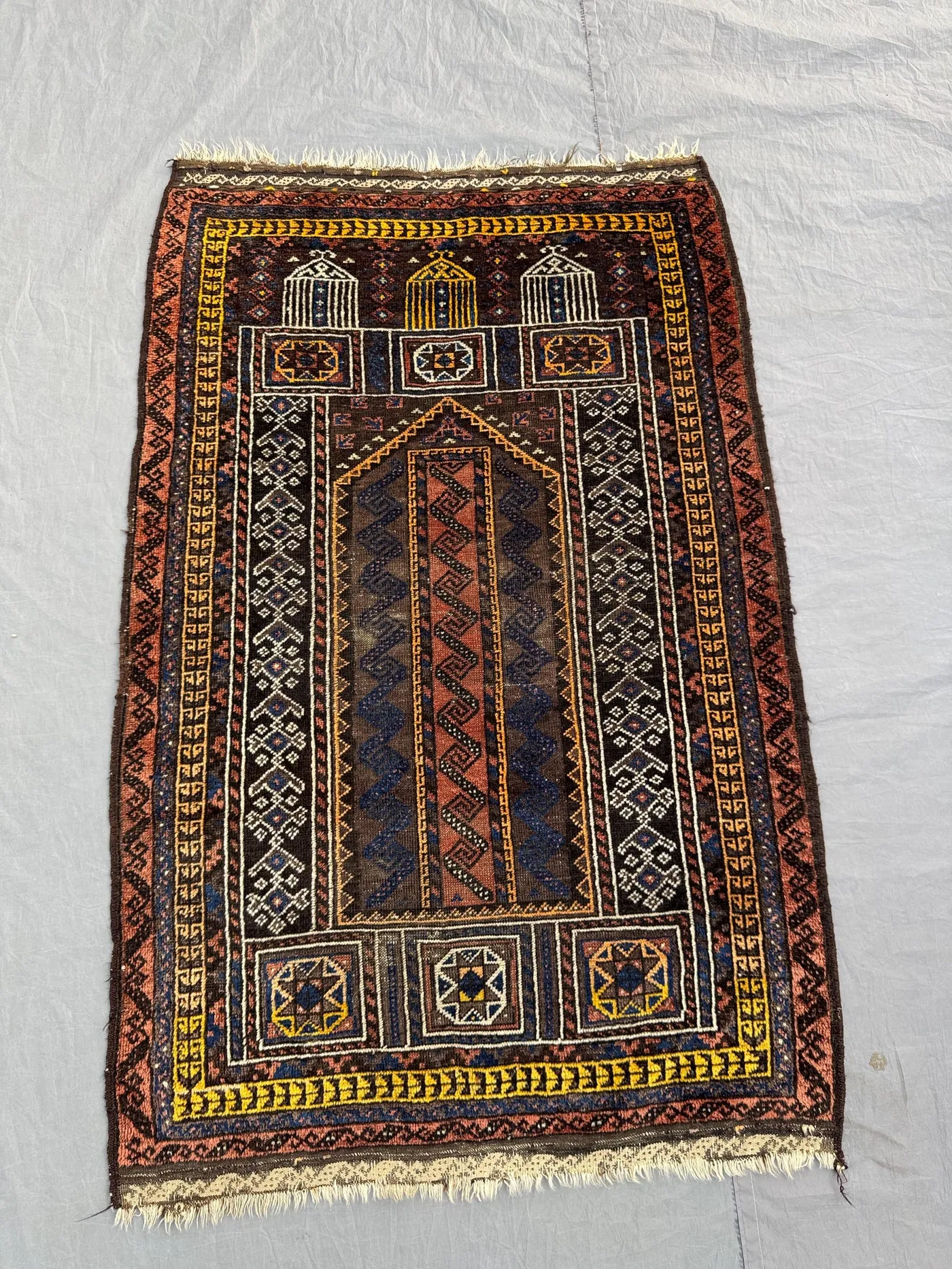 Afghan Hand-Knotted Vintage Rug Soft Pile Balochi Design 3 x 4 ft One-of-a-Kind Small Area Rug Boho Home Decor