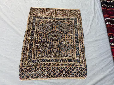 Turkish Hand-Knotted Vintage Rug Low Pile Medallion Design Small Area Rug Boho Decor Distressed 3 x 4 ft