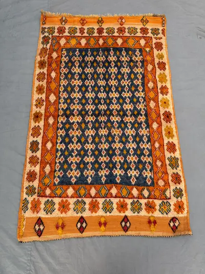 Hand Knotted Afghan Rug 4 x 6 ft Vintage Soft Pile One of a Kind Moroccan Design Luxury Small Area Rug