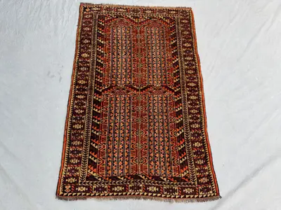 Afghan Hand-Knotted Vintage Rug Soft Pile Turkish-Inspired Caucasian Design 3 x 4 ft One-of-a-Kind Luxury Boho