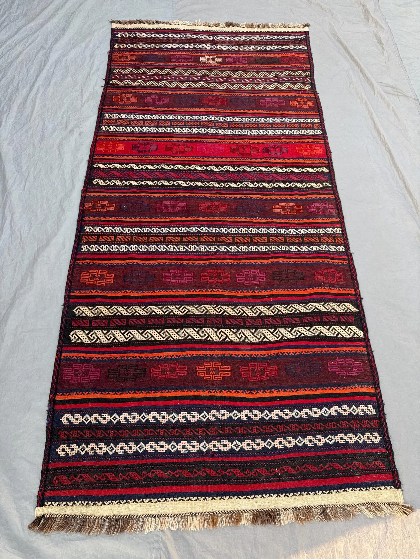 4 x 9 ft Afghan Hand Woven Vintage Flat Weave Kilim Rug One of a Kind Home Boho Decor Mishwani Balochi Design