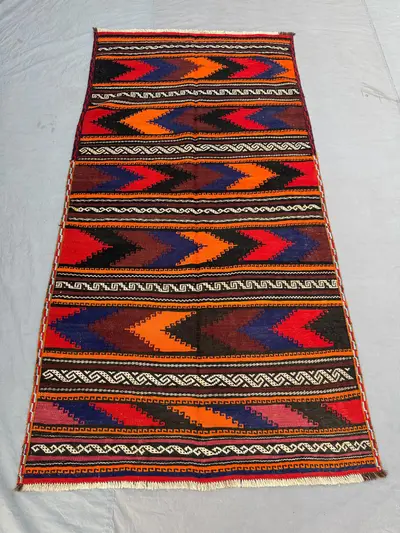 4 x 8 ft Afghan Hand Woven Vintage Flat Weave Kilim One of a Kind Luxury Room Decor Maimana Design