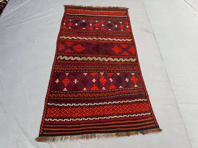 4 x 8 ft Afghan Hand Woven Vintage Flat Weave Kilim Rug One of a Kind Home Boho Decor Maimana Design
