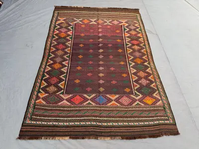 Handwoven Afghan Kilim 5 x 7 ft Vintage Luxury Flat Weave Sumak Design One of a Kind Large Area Decor