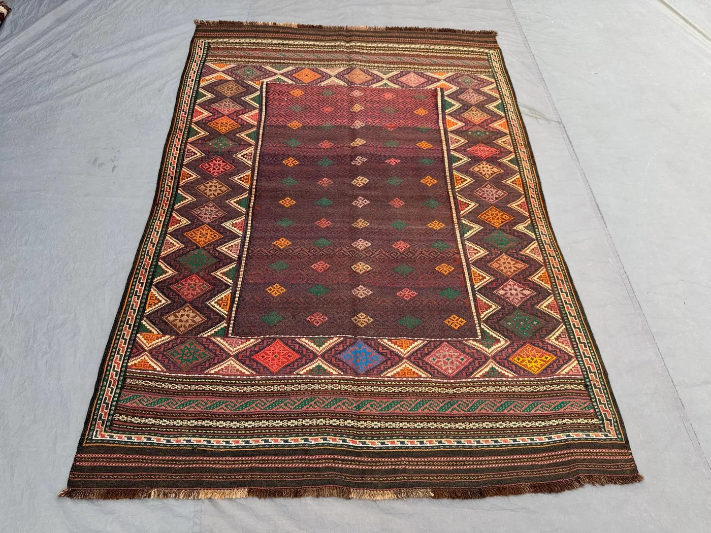 Handwoven Afghan Kilim 5 x 7 ft Vintage Luxury Flat Weave Sumak Design One of a Kind Large Area Decor