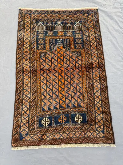 Afghan Hand-Knotted Vintage Soft Pile Rug Balochi Design 3 x 4 ft One-of-a-Kind Luxury Home Boho Decor
