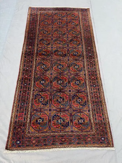 Afghan Hand-Knotted Vintage Soft Pile Rug Medallion Design 4 x 8 ft One-of-a-Kind Luxury Home Boho Decor