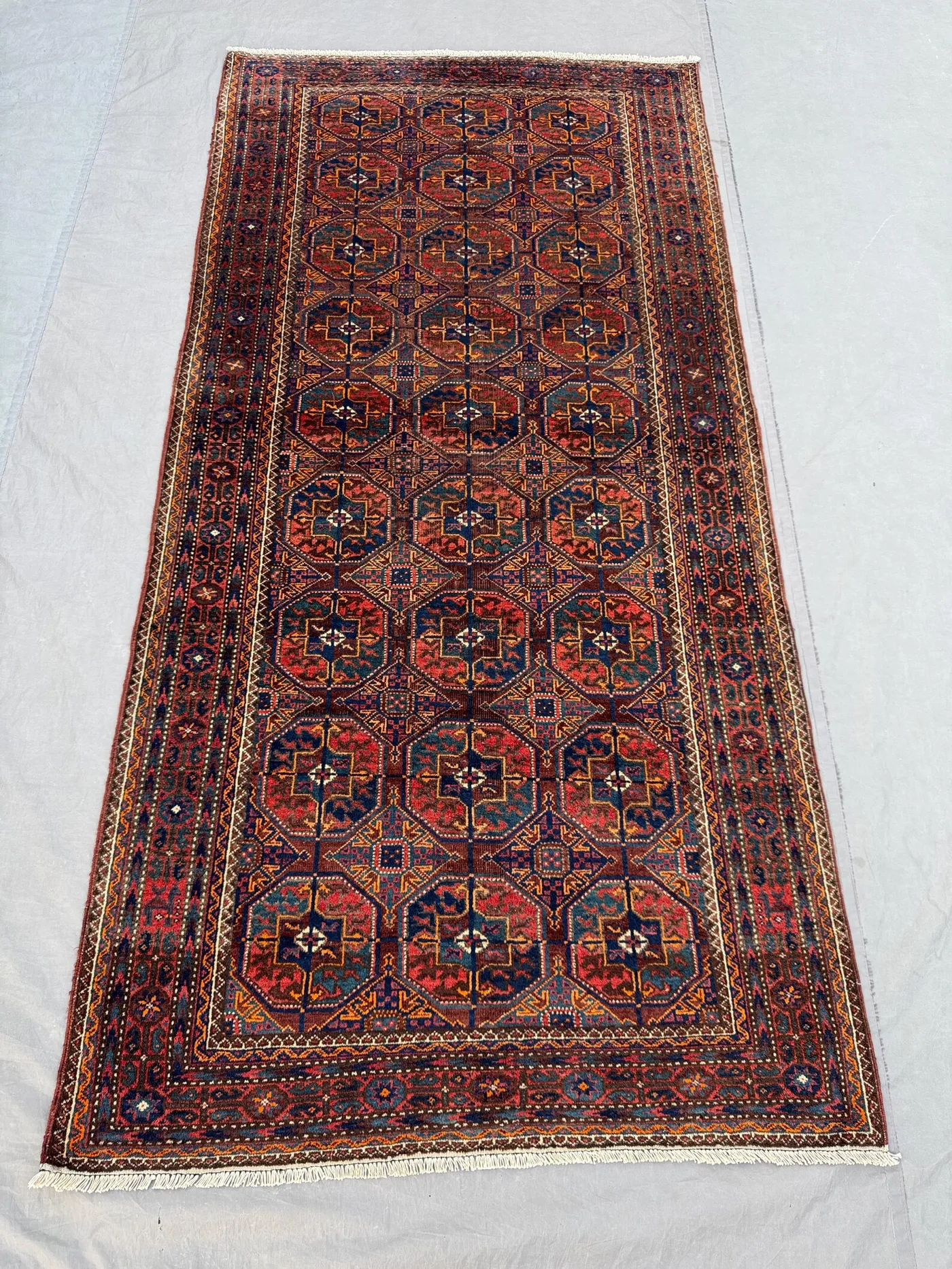 Afghan Hand-Knotted Vintage Soft Pile Rug Medallion Design 4 x 8 ft One-of-a-Kind Luxury Home Boho Decor