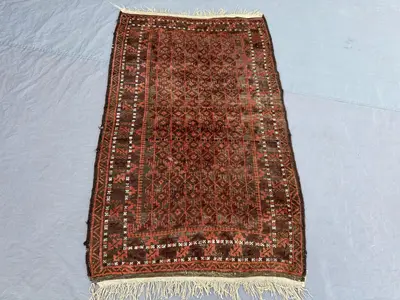 Antique Afghan Baluchi Rug, 3'4x5'5 ft (102x168 cm), Rare 1920s Handwoven, One-of-a-Kind, Geometric Pattern, R