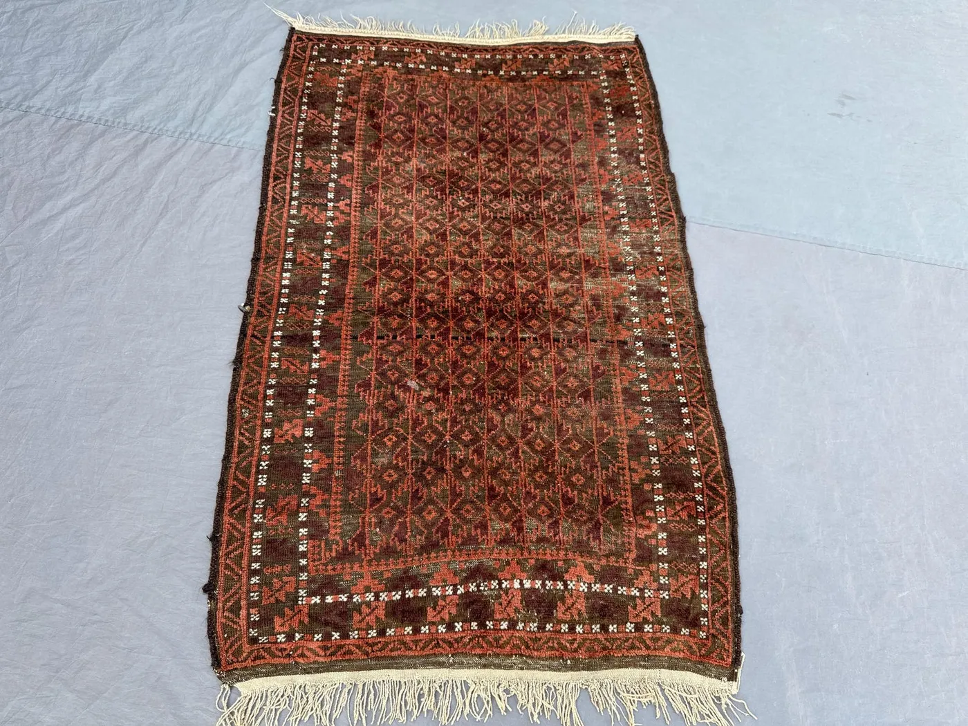 Antique Afghan Baluchi Rug, 3'4x5'5 ft (102x168 cm), Rare 1920s Handwoven, One-of-a-Kind, Geometric Pattern, Rich Red,Collectible Home Decor