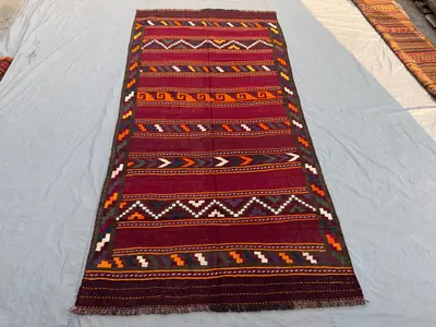 5'3 x 10'8 ft Antique Afghan Baluchi Flat Woven Large Area Rug Handknotted Wool Tribal Kilim for Living Room D