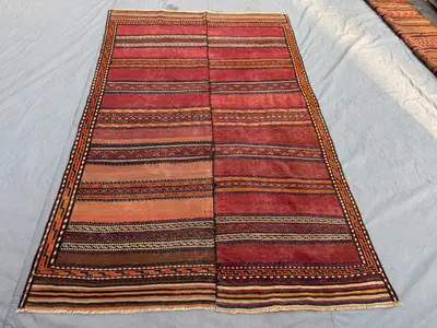 5'9 x 8'10 ft Antique Afghan Baluchi Kilim No Pile Flat Weave Nomadic Wool Area Rug Distressed Large Living Ro