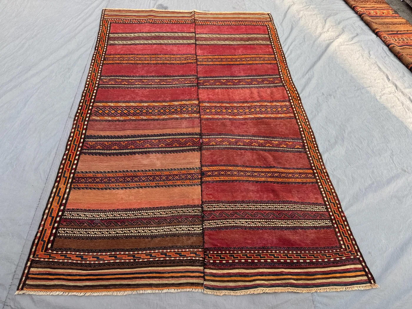 5'9 x 8'10 ft Antique Afghan Baluchi Kilim No Pile Flat Weave Nomadic Wool Area Rug Distressed Large Living Room Decor