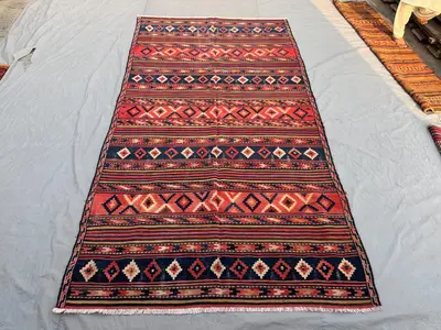 6'1 x 11'3 ft Antique Afghan Kilim Handnotted Runner Rug, Flat Weave Wool One Of A Kind Tribal Nomadic Hallway