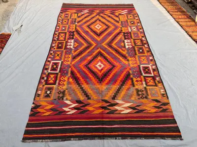 6'8 x 11'7 Ft Antique Afghan Baluchi Kilim Large Area Rug, Hand Knotted Wool Flat Weave Geometric One Of A Kin