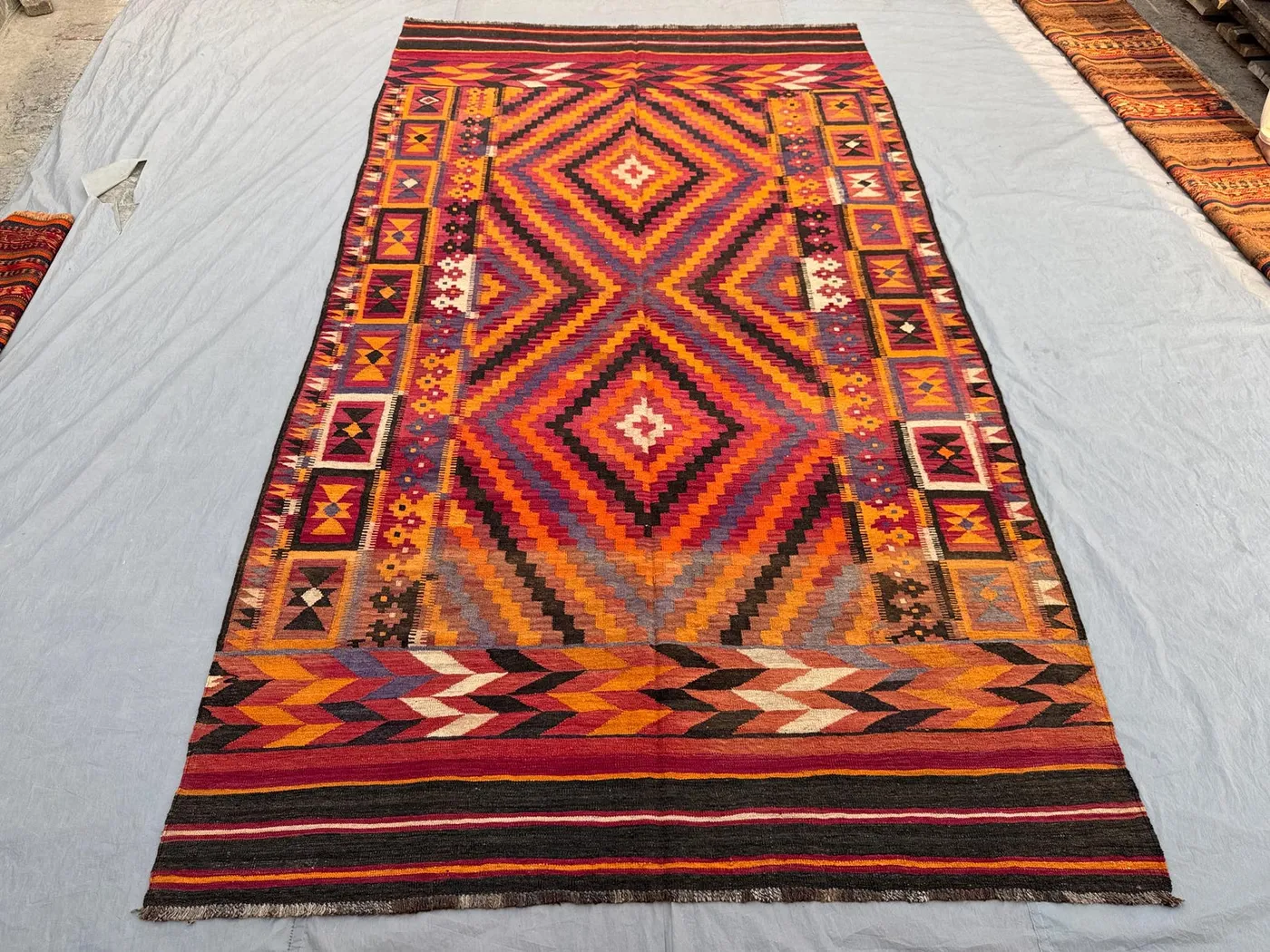 6'8 x 11'7 Ft Antique Afghan Baluchi Kilim Large Area Rug, Hand Knotted Wool Flat Weave Geometric One Of A Kind Living Room Rug