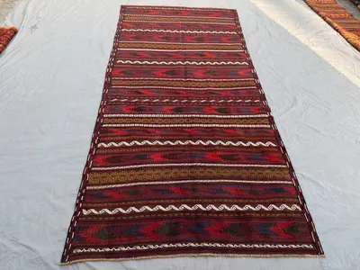 4'9 x 10'8 ft Antique Afghan Baluchi Kilim No Pile Flat Weave Hand Knotted Tribal Rug – Hallway Runner Living 