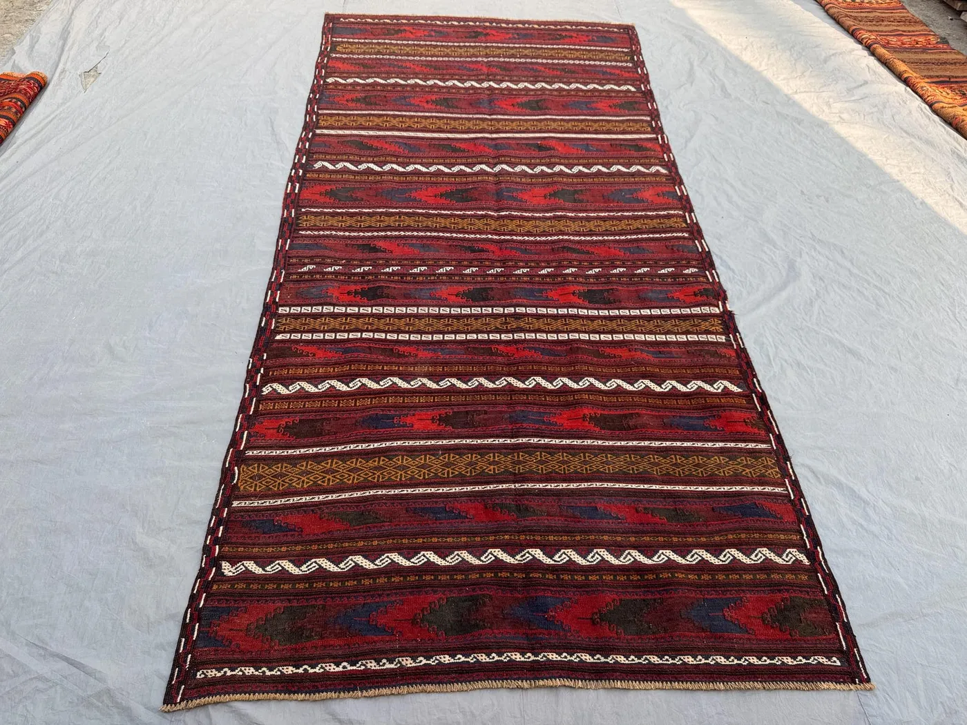 4'9 x 10'8 ft Antique Afghan Baluchi Kilim No Pile Flat Weave Hand Knotted Tribal Rug – Hallway Runner Living Room Decor