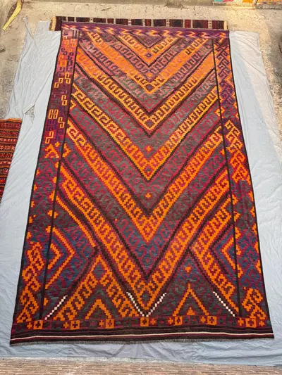 8'6 x 14'5 Antique Afghan Baluchi Kilim Handnotted Large Area Rug Flat Weave Wool Geometric Tribal Living Room