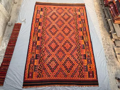 9'9 x 14'10 ft Antique Afghan Baluchi Kilim Flat Weave Large Area Rug Geometric Tribal Wool Living Room Dining