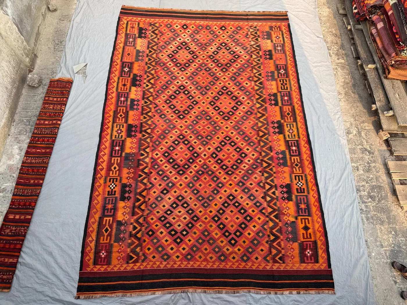 9'9 x 14'10 ft Antique Afghan Baluchi Kilim Flat Weave Large Area Rug Geometric Tribal Wool Living Room Dining
