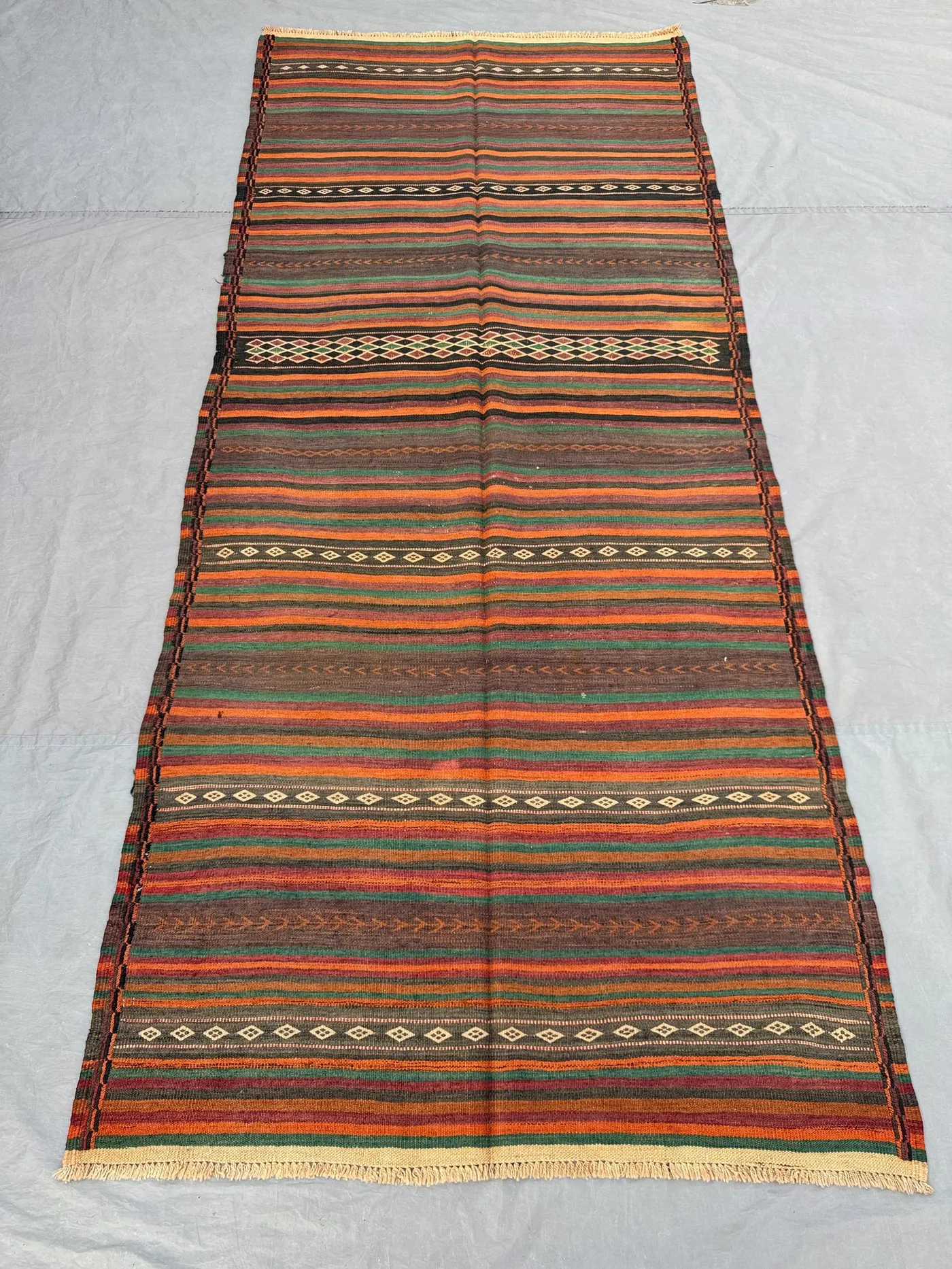 4'2 x 9'8 ft Antique Afghan Baluchi Kilim Area Rug Flat Weave 100% Wool One Of A Kind Nomadic Runner Hallway Rug