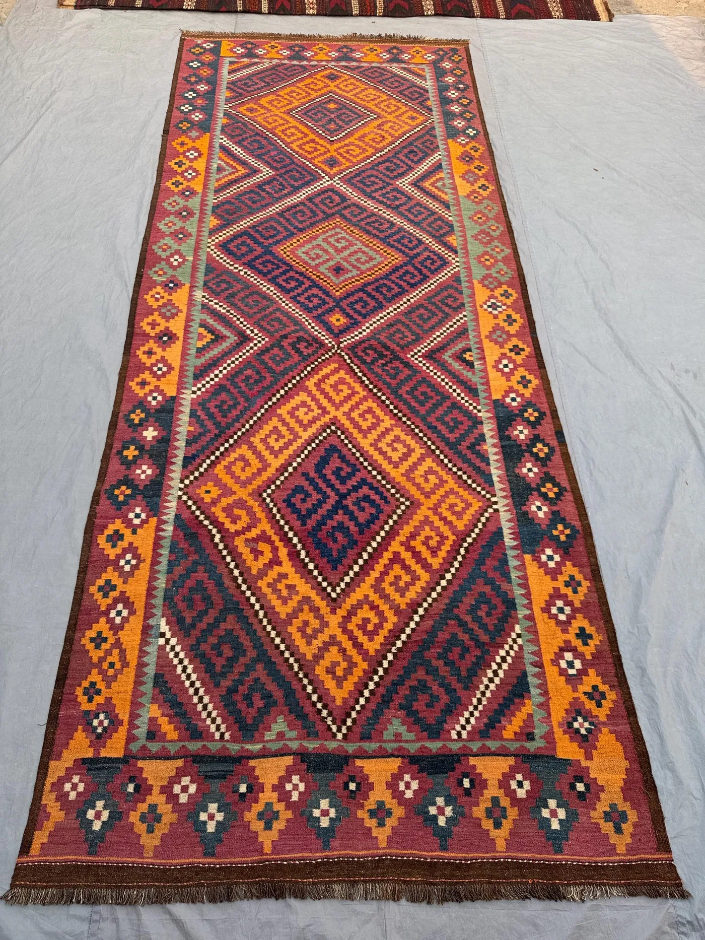 5'6x13'5 Ft Vintage Afghan Handnotted Kilim Flat Weave Runner Rug Geometric Tribal Home Decour, Hallway Corridor Entryway Rug