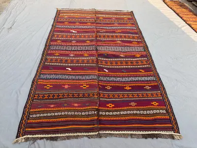 5'10 x 9'7 ft Antique Afghan Baluchi Kilim Area Rug Flat Weave 100% Wool One Of A Kind Nomadic Geometric Livin