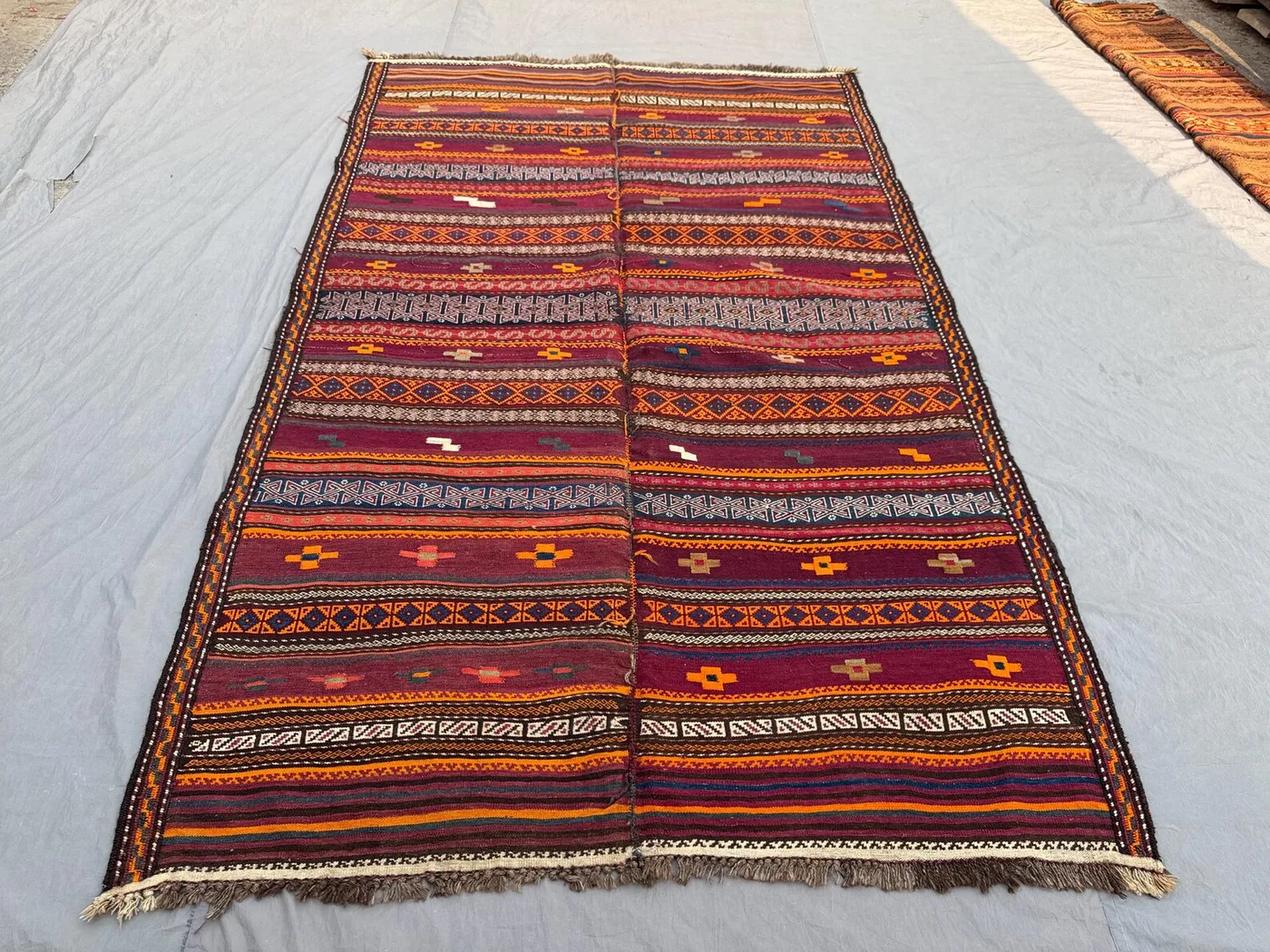 5'10 x 9'7 ft Antique Afghan Baluchi Kilim Area Rug Flat Weave 100% Wool One Of A Kind Nomadic Geometric Living Room Rug