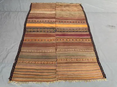 5'3 x 7'2 ft Afghan Baluchi Kilim Area Rug Flat Weave 100% Wool One Of A Kind Nomadic Geometric Living Room Ru