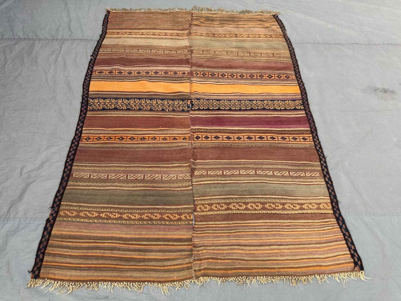 5'3 x 7'2 ft Afghan Baluchi Kilim Area Rug Flat Weave 100% Wool One Of A Kind Nomadic Geometric Living Room Rug
