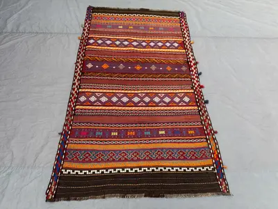4 x 6'10 ft Antique Afghan Baluchi Kilim Area Rug Flat Weave 100% Wool One Of A Kind Nomadic Tribal Living Roo